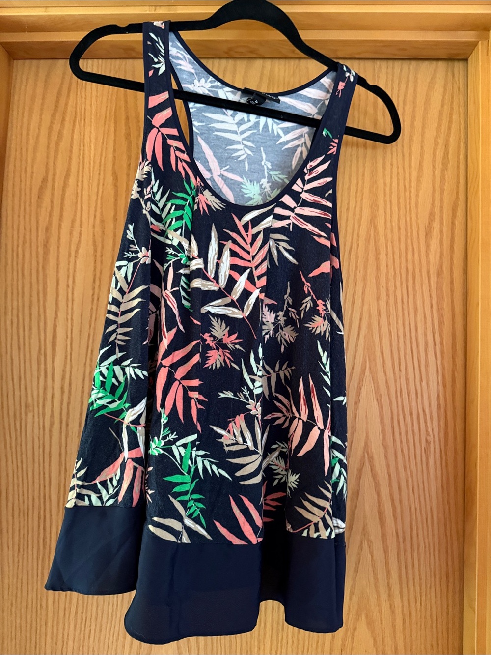 The Webster at Target Navy Floral Leaf Print Tank with Coral and Green Accents